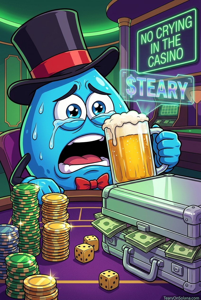 Teary at the high-roller table with a beer
